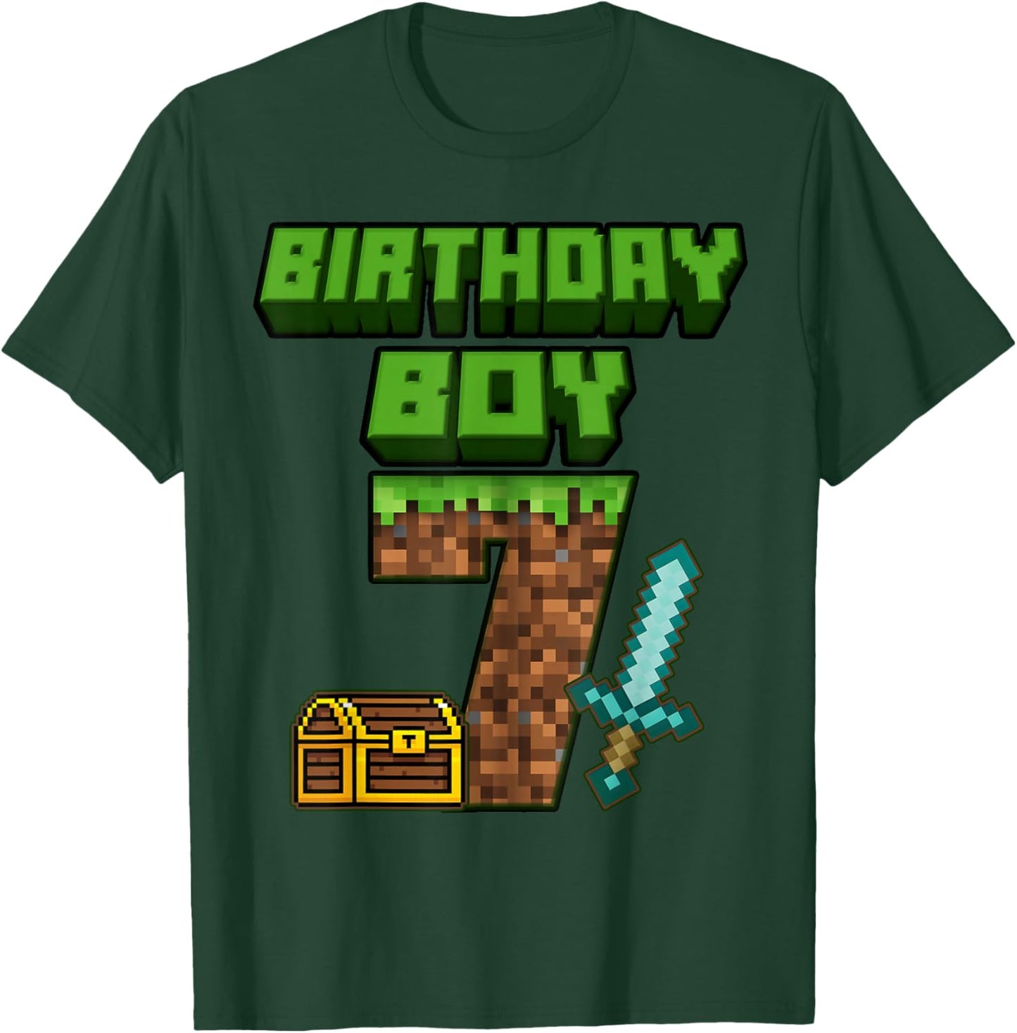 7 Year Old BDay Decorations 7th Birthday Boy Game Pixel T-Shirt - T-Shirt | Forest