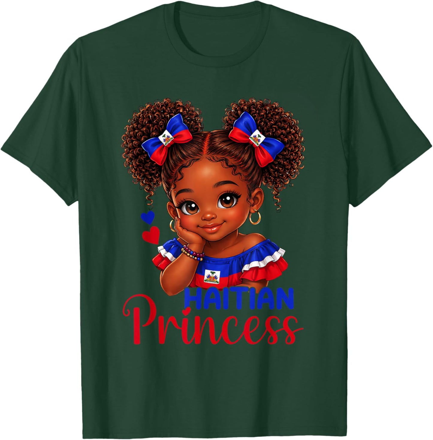 Haitian Princess Haiti Flag Melanin for Black Girls Kids T-Shirt - T-Shirt | Forest