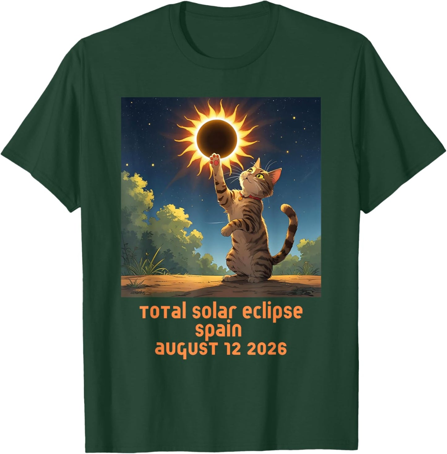Total Solar Eclipse Cat Spain 2026 T-Shirt - T-Shirt | Forest