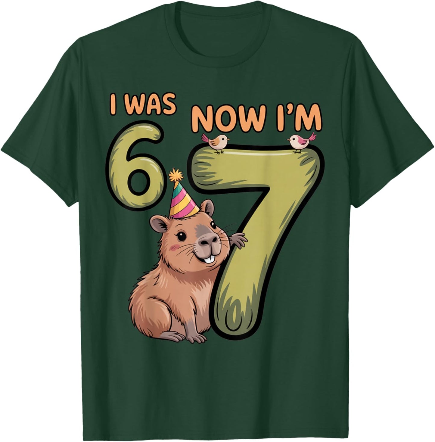 Birthday Girl Boy I was 6 Now I'm 7 Six Seven Capybara 67 T-Shirt - T-Shirt | Forest