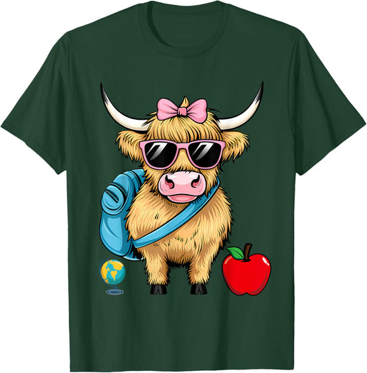 Highland Cow Teacher Back to School Cute Cow Farm Western T-Shirt - T-Shirt | Forest