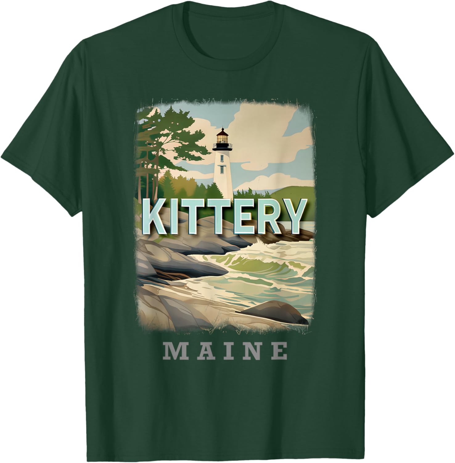 Kittery Maine ME Coastal Charm SD184 T-Shirt - T-Shirt | Forest