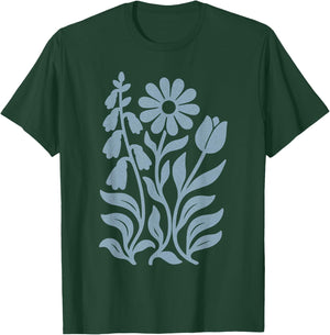 Foxglove Daisy Tulip Boho Floral Subtle Distressed Vintage T-Shirt - T-Shirt | Forest