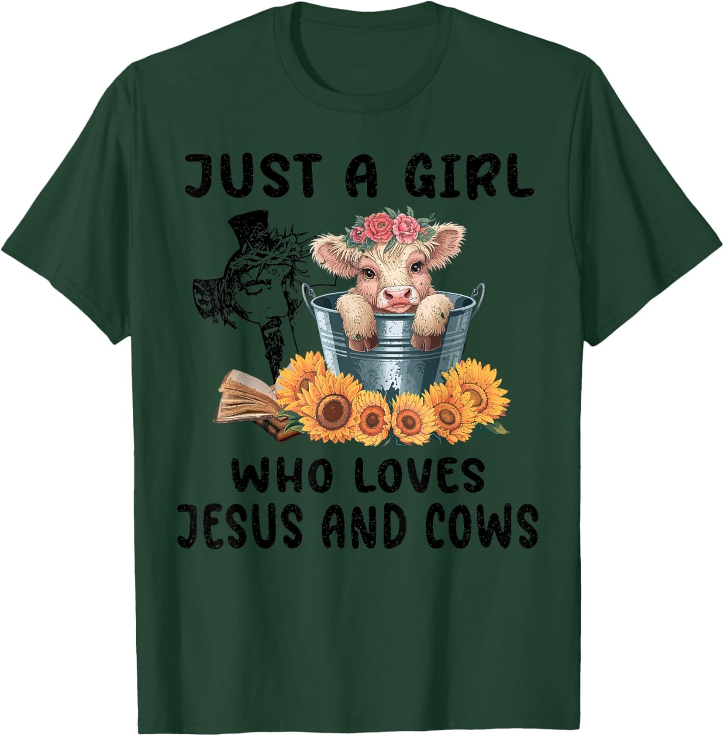Just a Girl Who Loves Jesus and Highland Cows Scottish T-Shirt - T-Shirt | Forest
