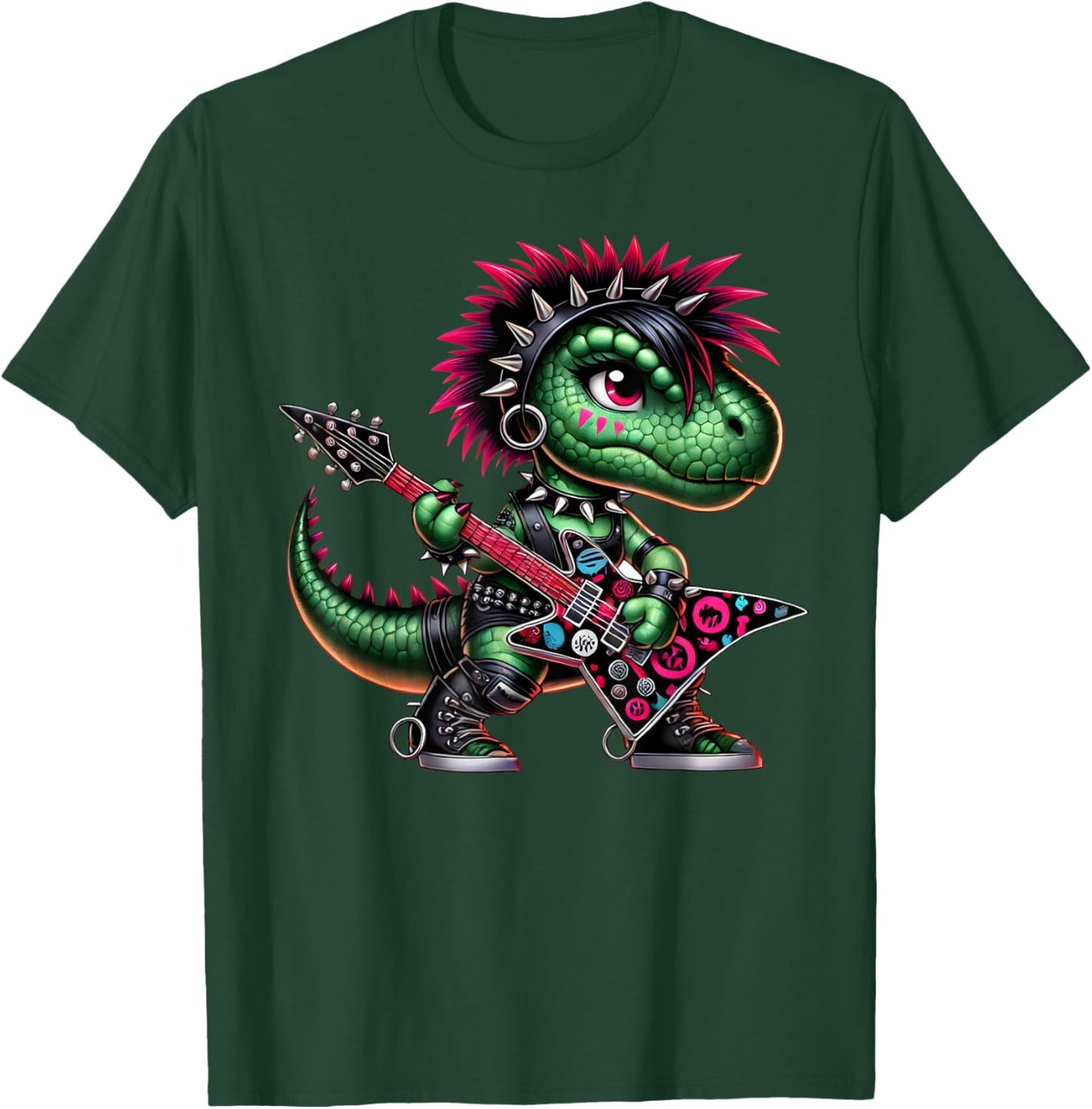 Cute Punk Girl Dinosaur Guitar Band, Rock'n Roll Dino, Girls T-Shirt - T-Shirt | Forest
