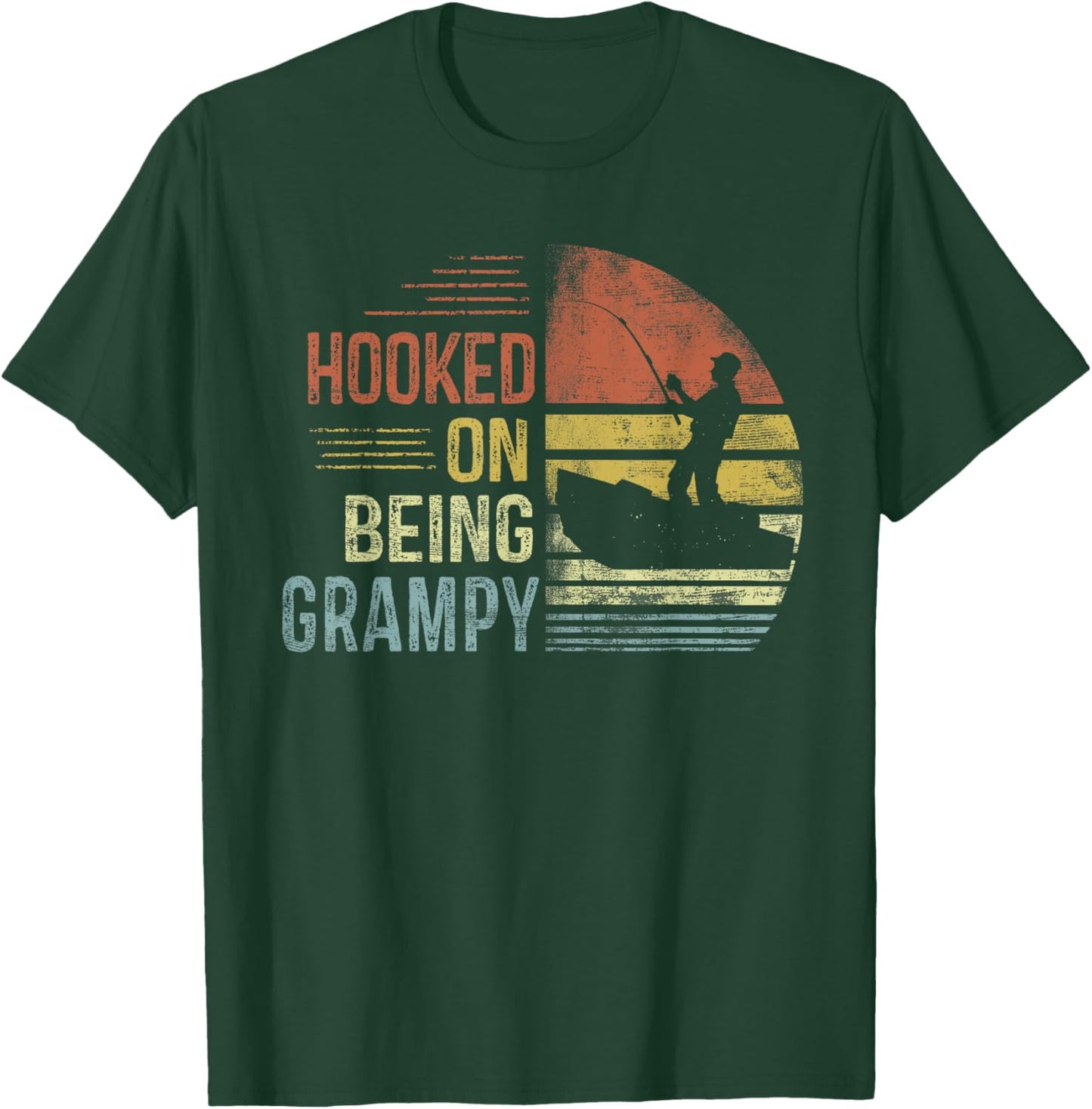 Hooked On Being Grampy Fishing Gifts Grampy Father's Day T-Shirt - T-Shirt | Forest