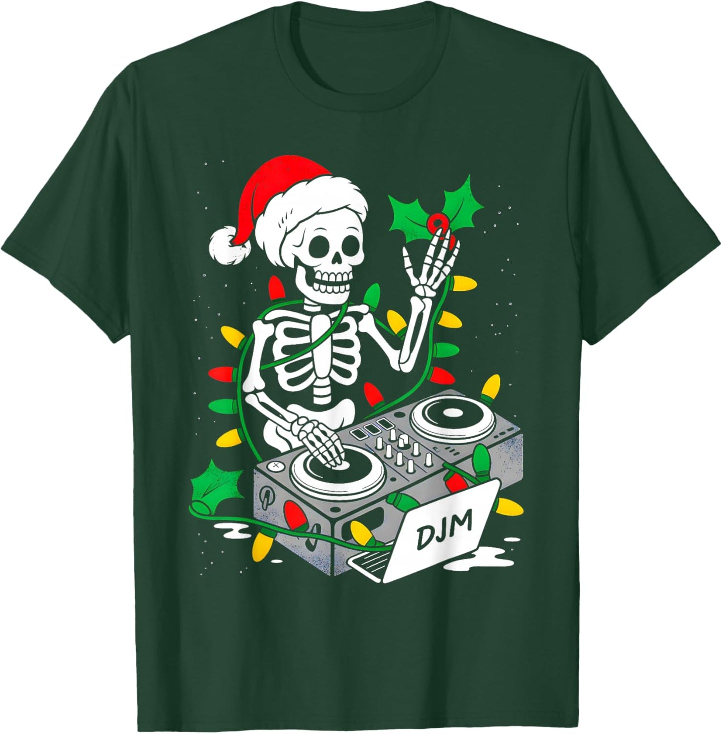 Xmas Santa Skeleton Playing Dj Funny Christmas Boys Kids T-Shirt - T-Shirt | Forest