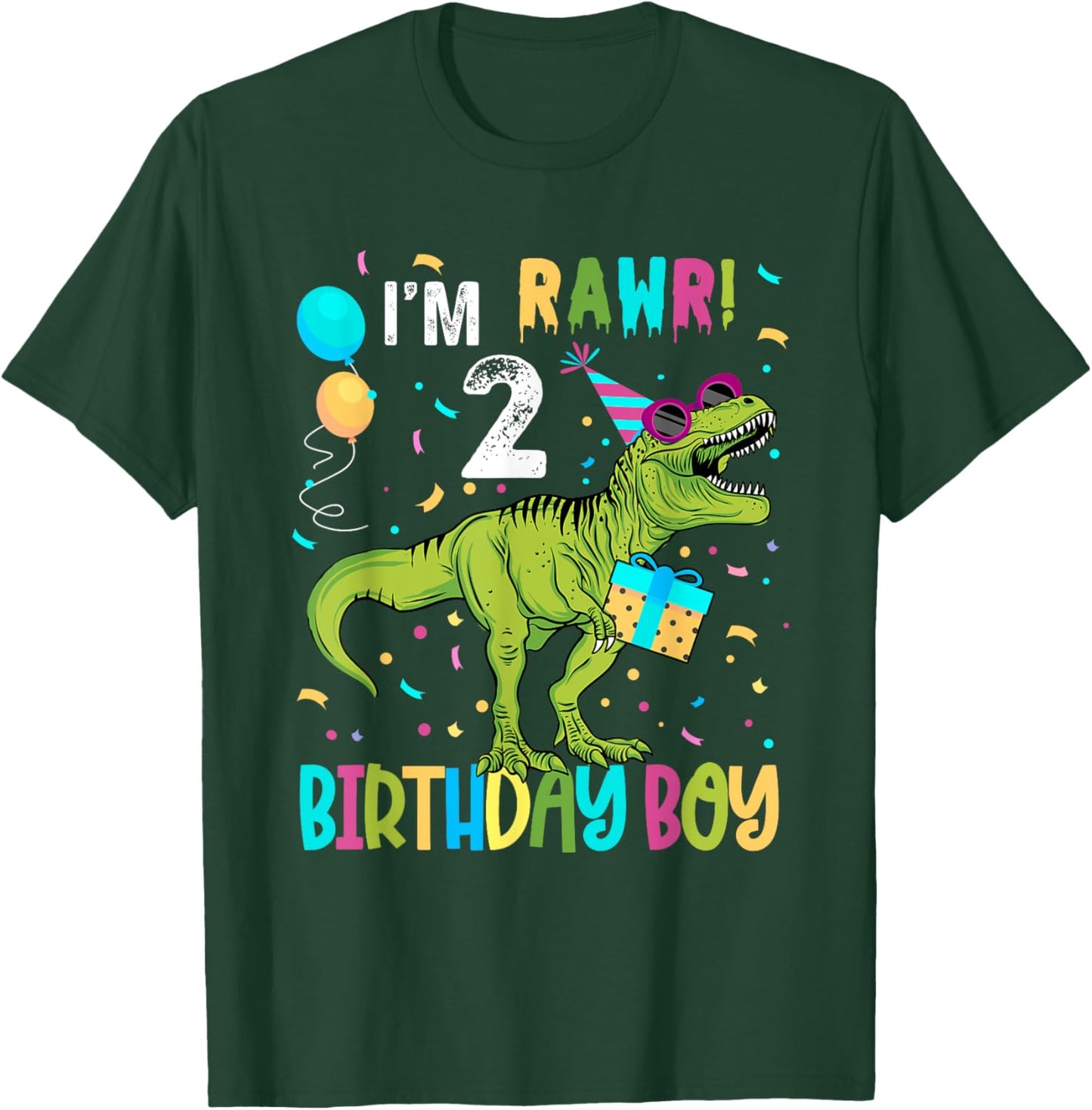 Birthday Boy 2 Years Old 2nd Cute Rex Family Dinosaur Squad T-Shirt - T-Shirt | Forest