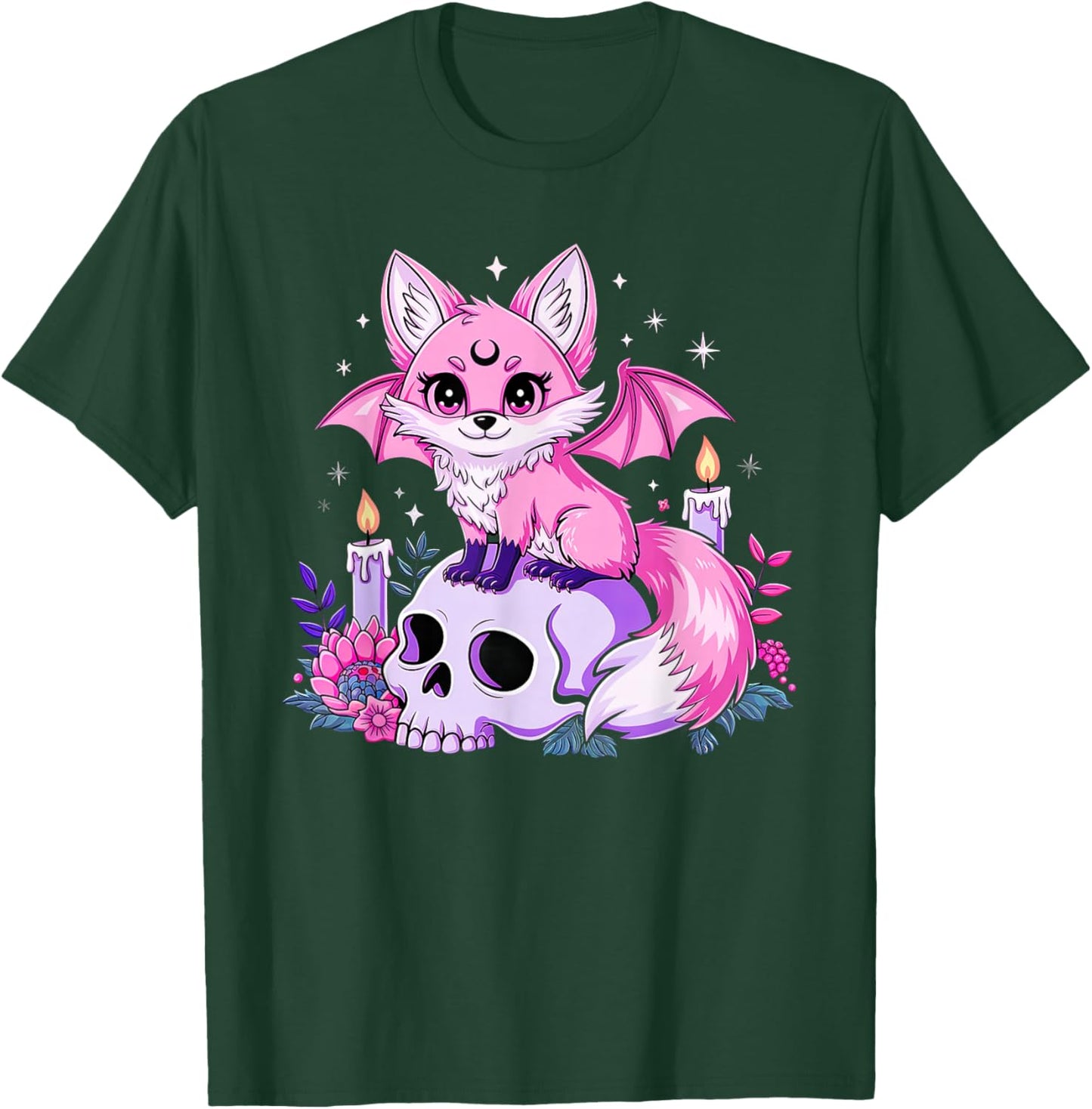 Halloween Kawaii Pastel Goth Cute Creepy Fox Bat Skeleton T-Shirt - T-Shirt | Forest