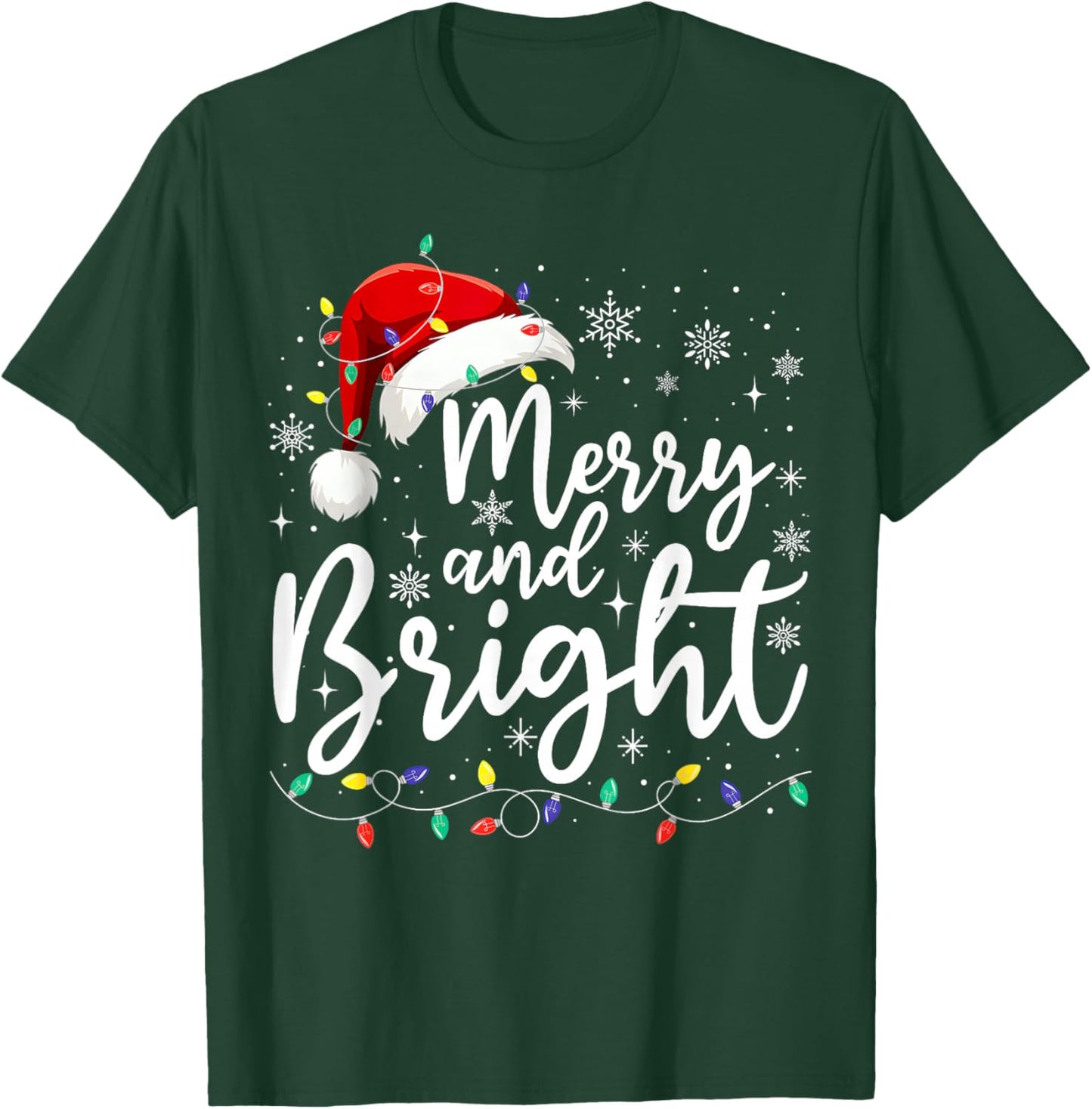 Merry and Bright Christmas Lights Santa Men Women Boys Girls T-Shirt - T-Shirt | Forest