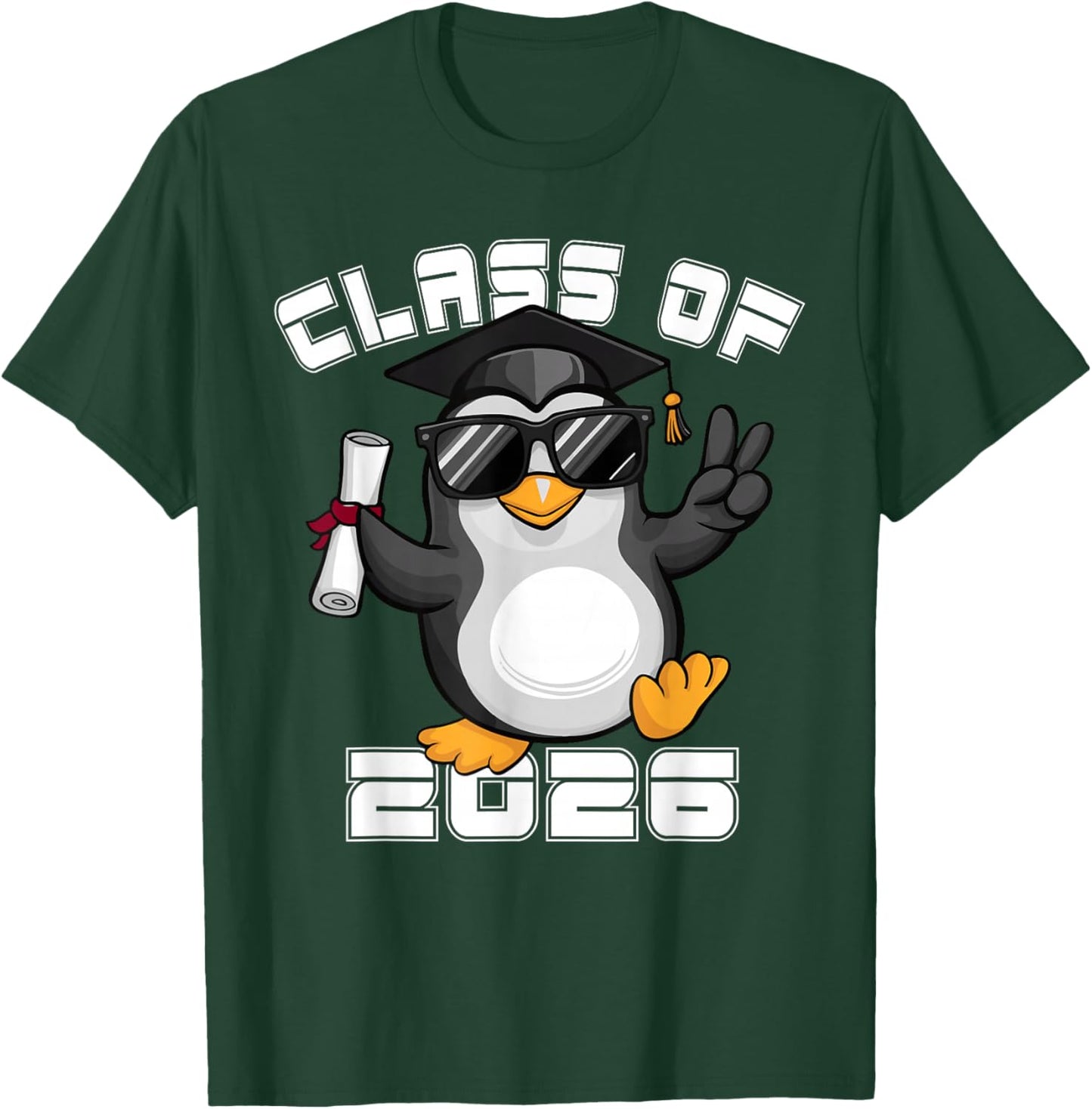 Peace Sign Hand Penguin Class of 2026 Graduation T-Shirt - T-Shirt | Forest