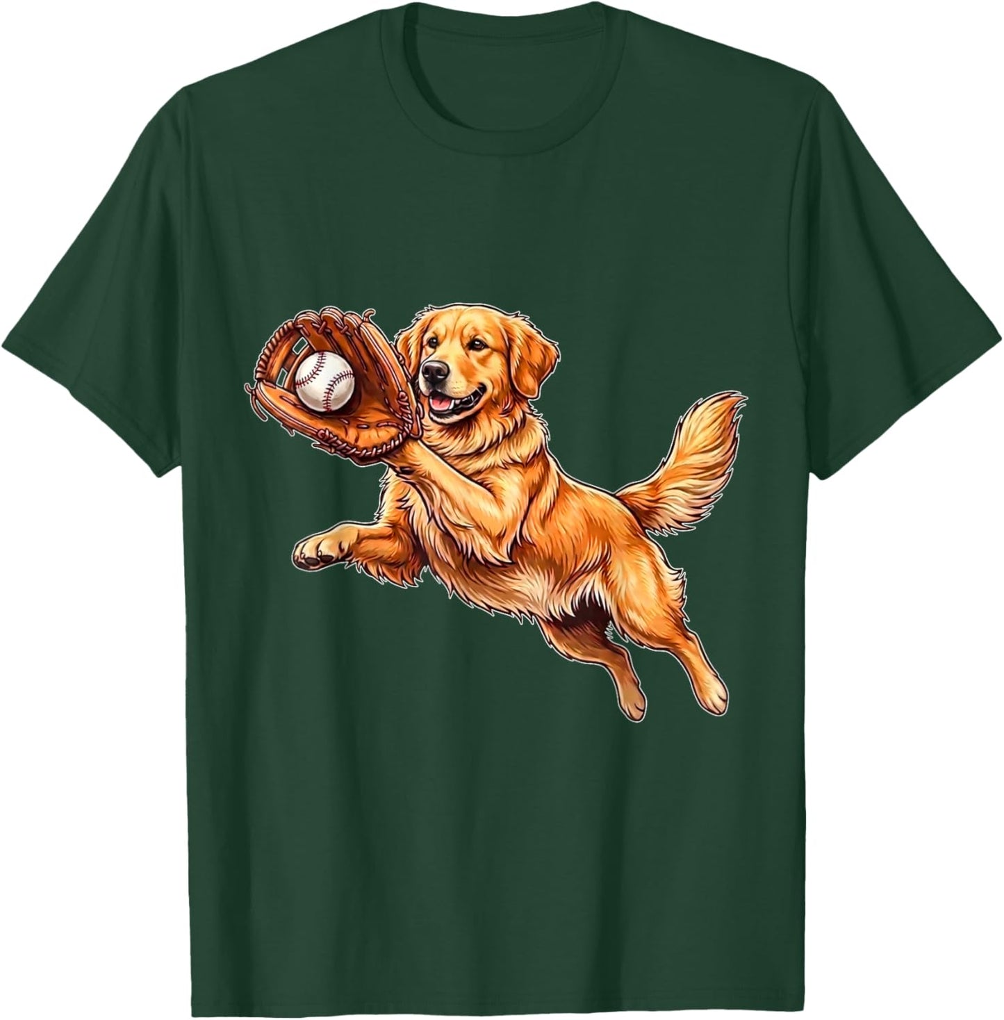 Funny Golden Retriever Baseball Cute Dog Catching Ball Art T-Shirt - T-Shirt | Forest