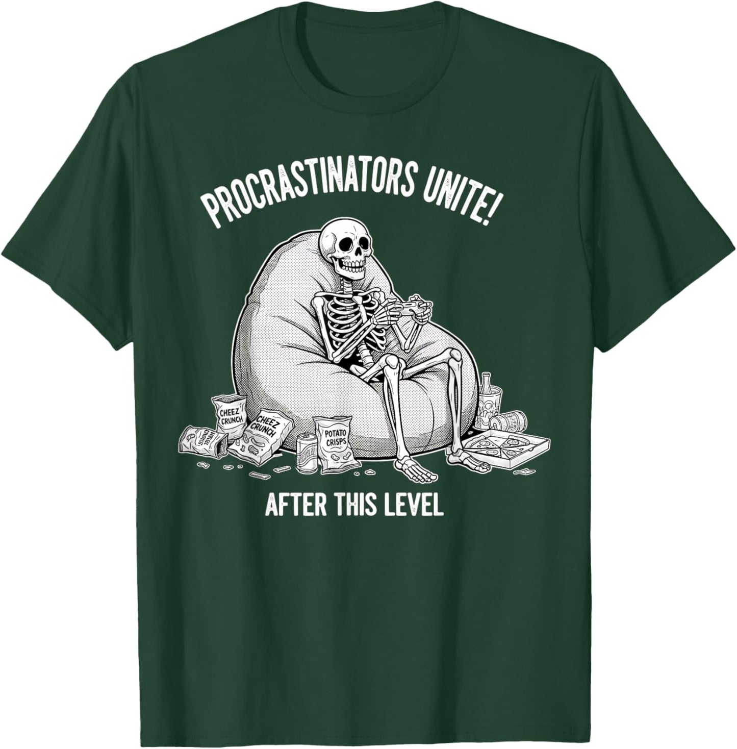Procrastinators Unite Funny Skeleton Gaming Gamer Graphic T-Shirt - T-Shirt | Forest