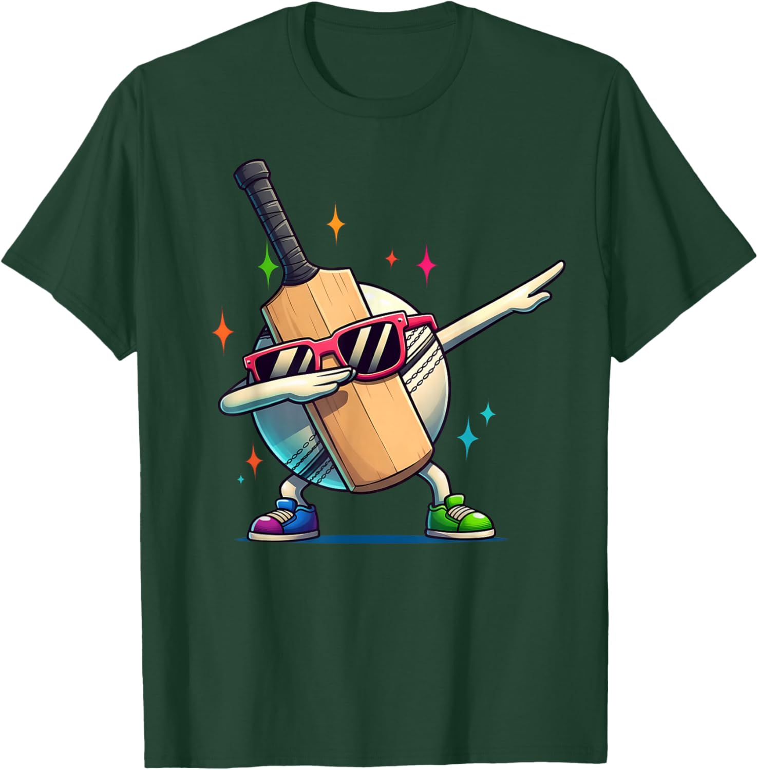 Cricket Ball Dabbing Graphic Cricket Player Kids Boys Men T-Shirt - T-Shirt | Forest