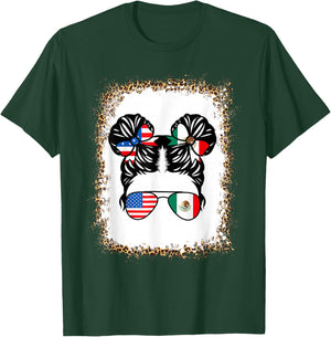 Half An Half Mexican Girl USA Mexico Flag Patriot T-Shirt - T-Shirt | Forest