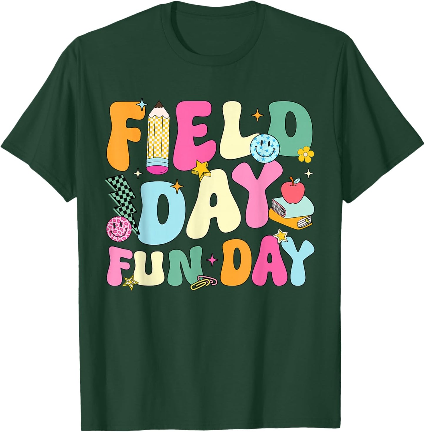 Field Day Fun Day Retro Smile Face School Teacher Kids T-Shirt - T-Shirt | Forest