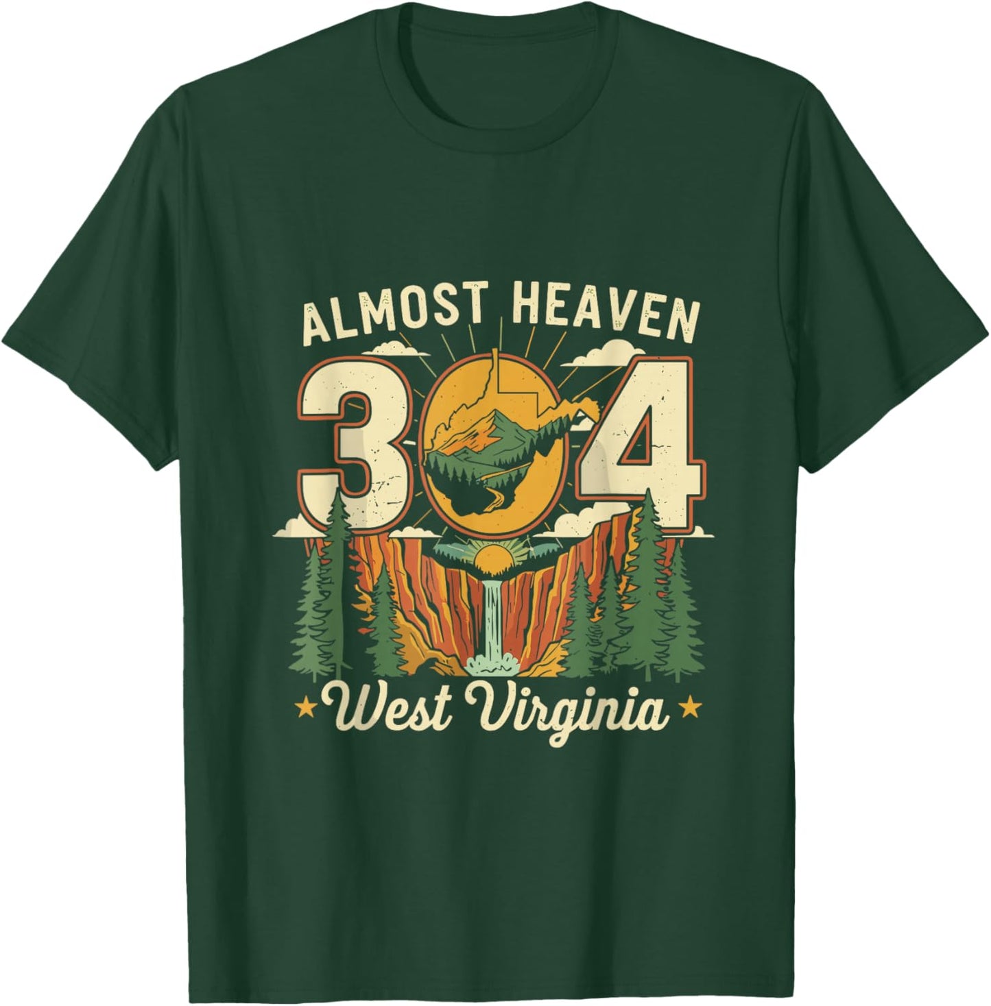 Almost Heaven 304 West Virginia Map Pride Gift T-Shirt - T-Shirt | Forest