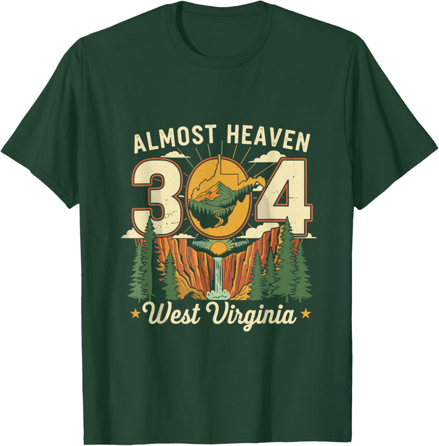 Almost Heaven 304 West Virginia Map Pride Gift T-Shirt - T-Shirt | Forest