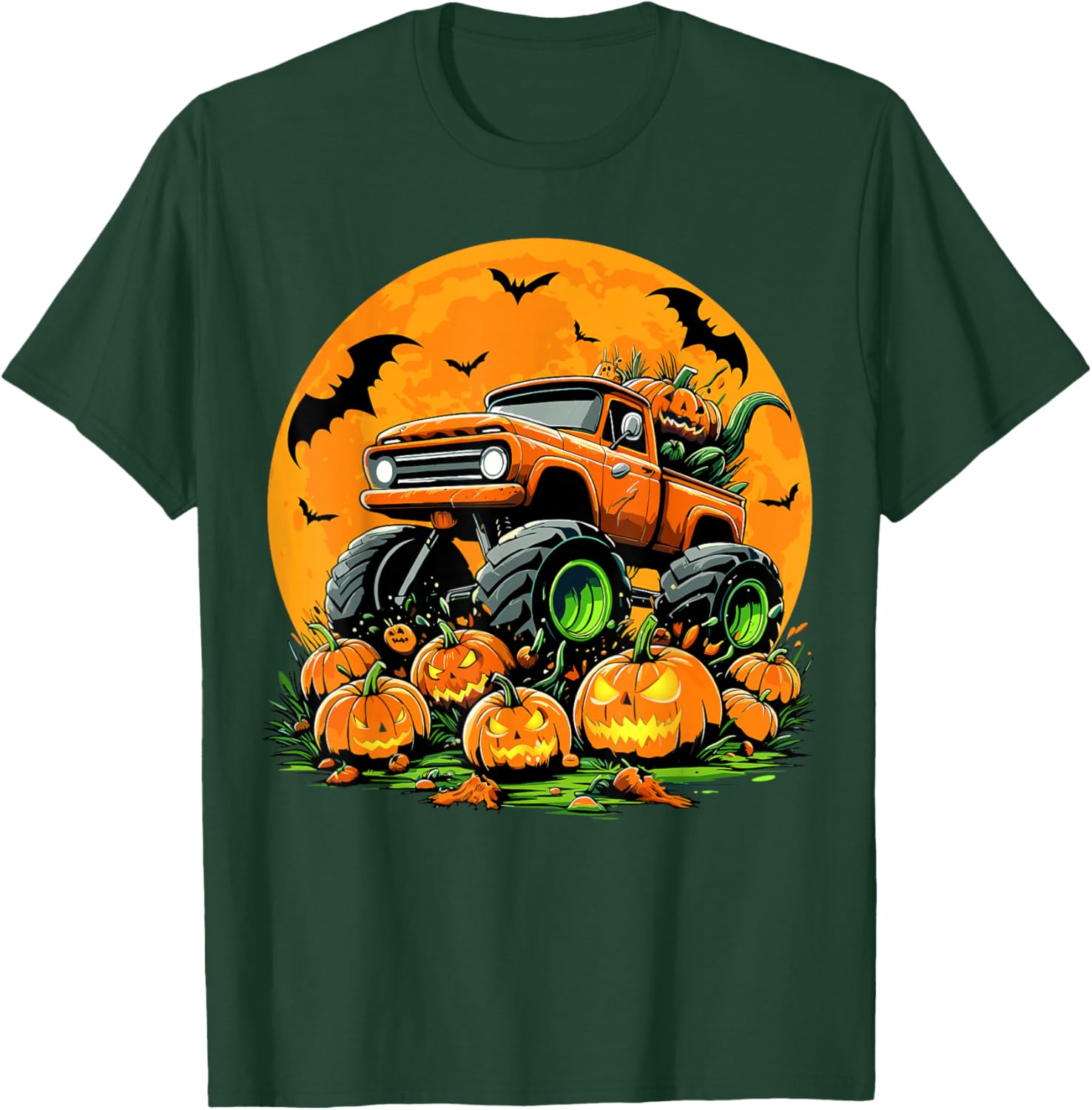 Kids Monster Truck Halloween Pumpkin Smasher Halloween Truck T-Shirt - T-Shirt | Forest