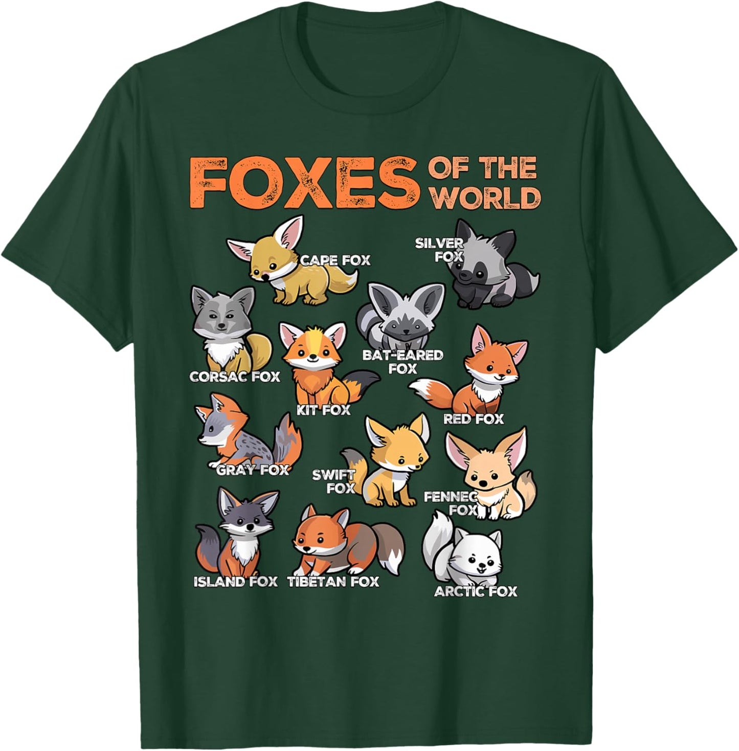 Foxes of the World Educational Animal Fox Lover Kawaii Fox T-Shirt - T-Shirt | Forest