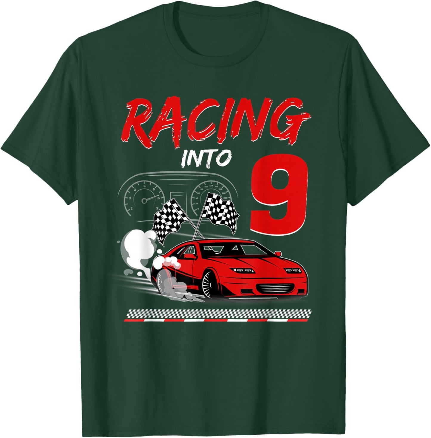 Racing into 9 Year Old Birthday Race Car 9th Boy Party T-Shirt - T-Shirt | Forest