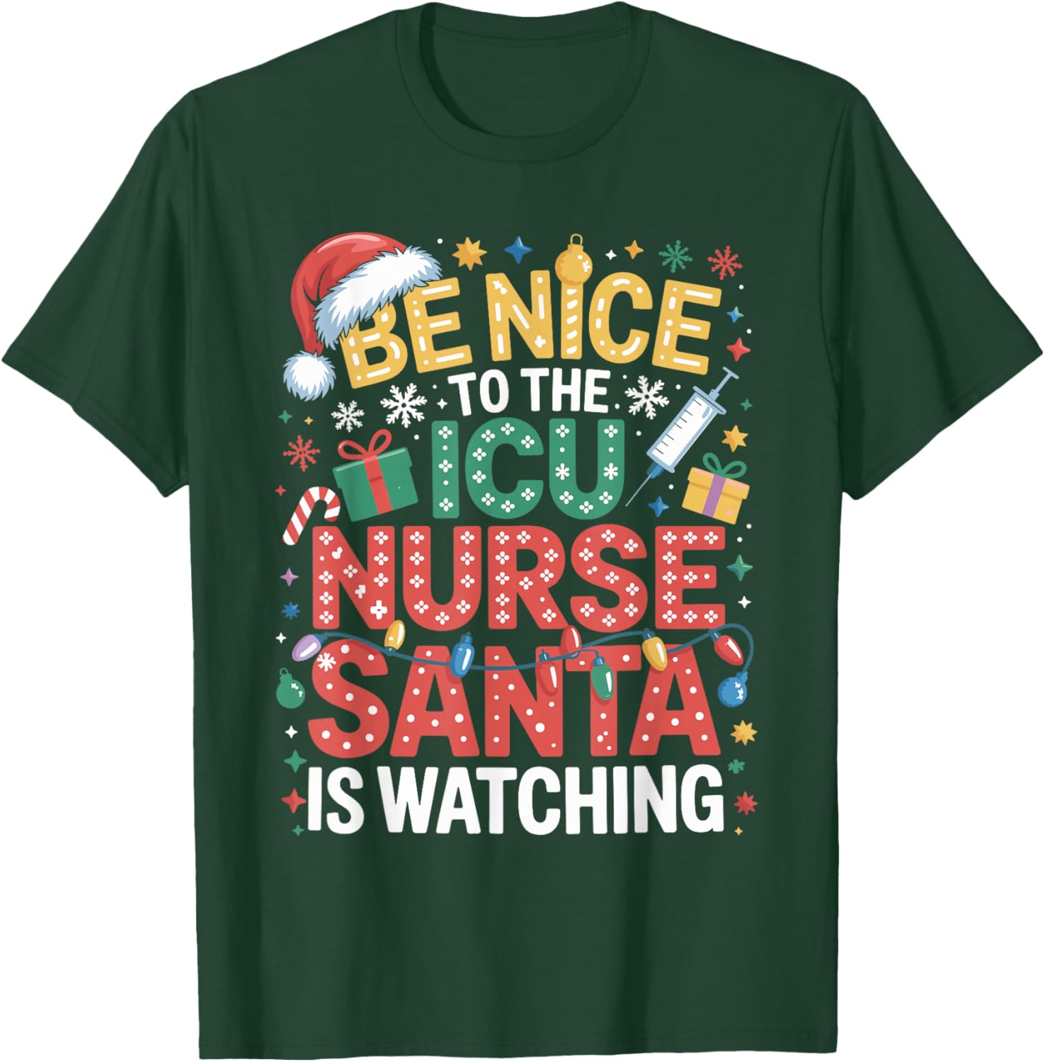 ICU Nurse Christmas Critical Care Nurse Xmas T-Shirt - T-Shirt | Forest
