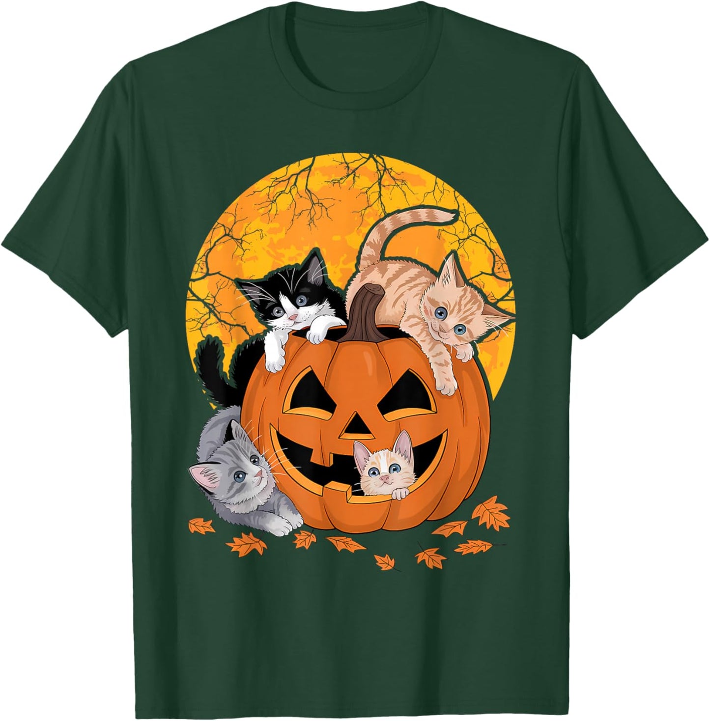 Vintage 90s Cat Pumpkin Halloween Retro Floral Spooky Season T-Shirt - T-Shirt | Forest