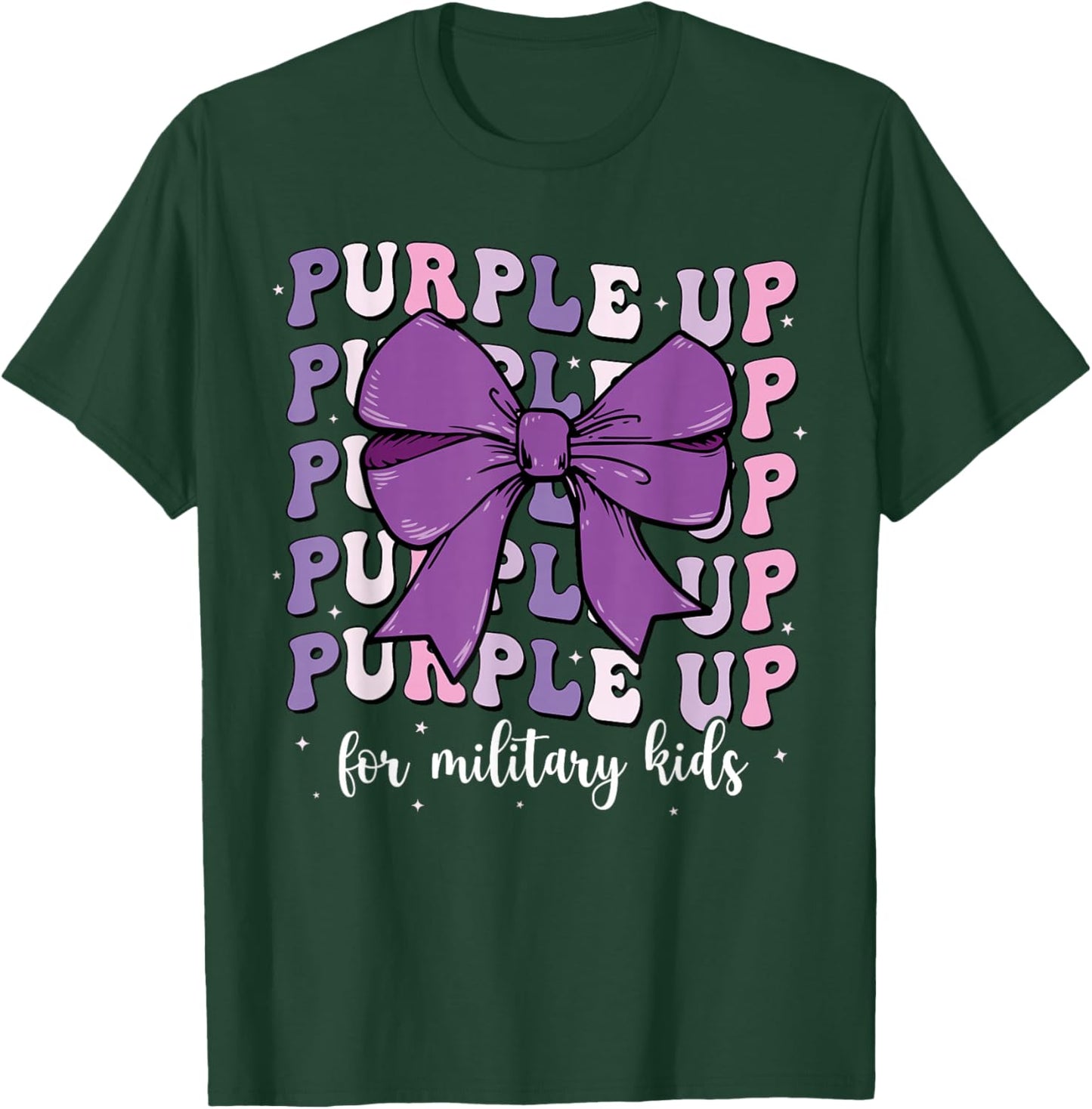 Purple Up For Military Kids Girl Coquette Bow Military Child T-Shirt - T-Shirt | Forest