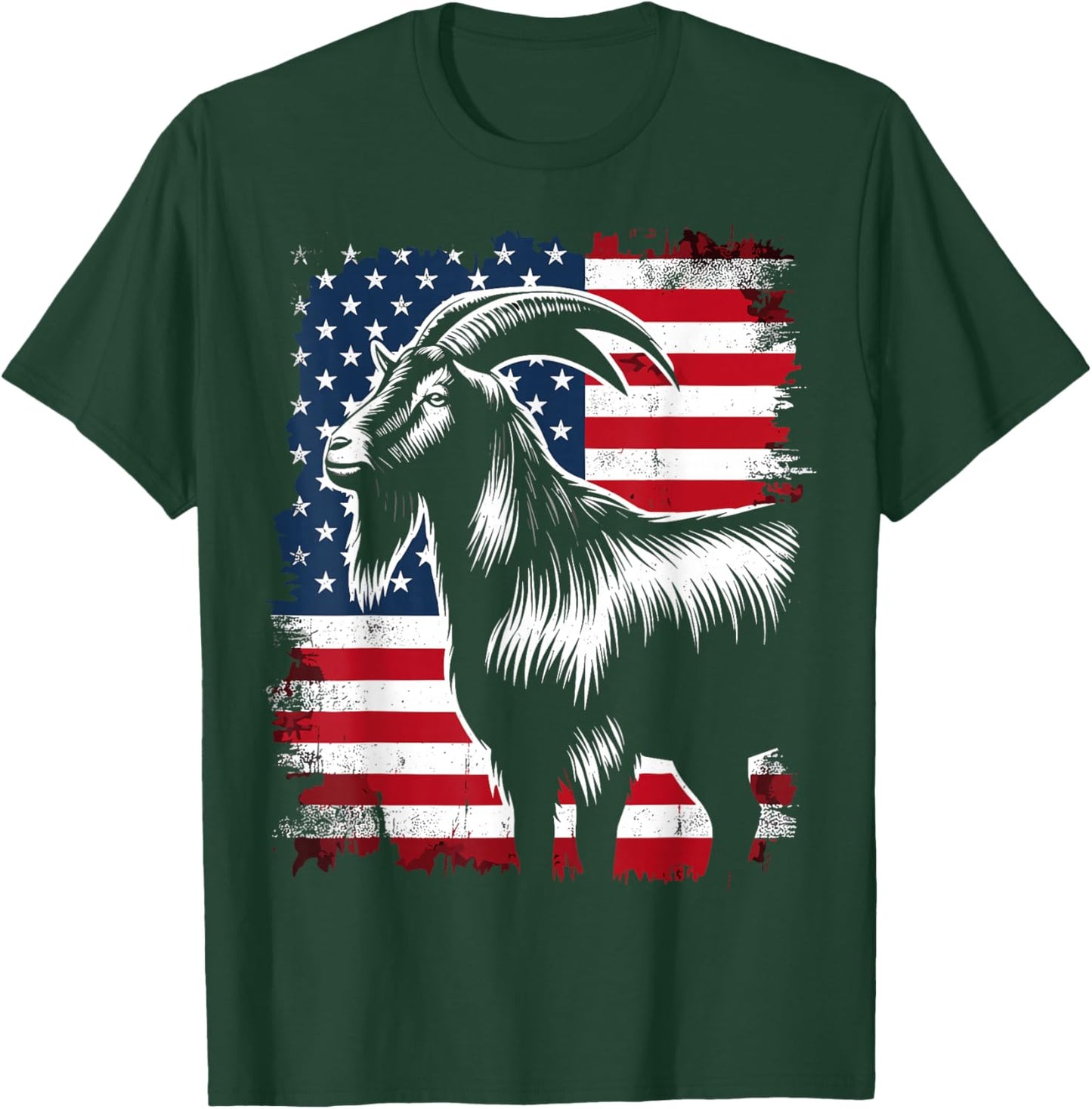 Patriotic Goat USA Flag American T-Shirt - T-Shirt | Forest