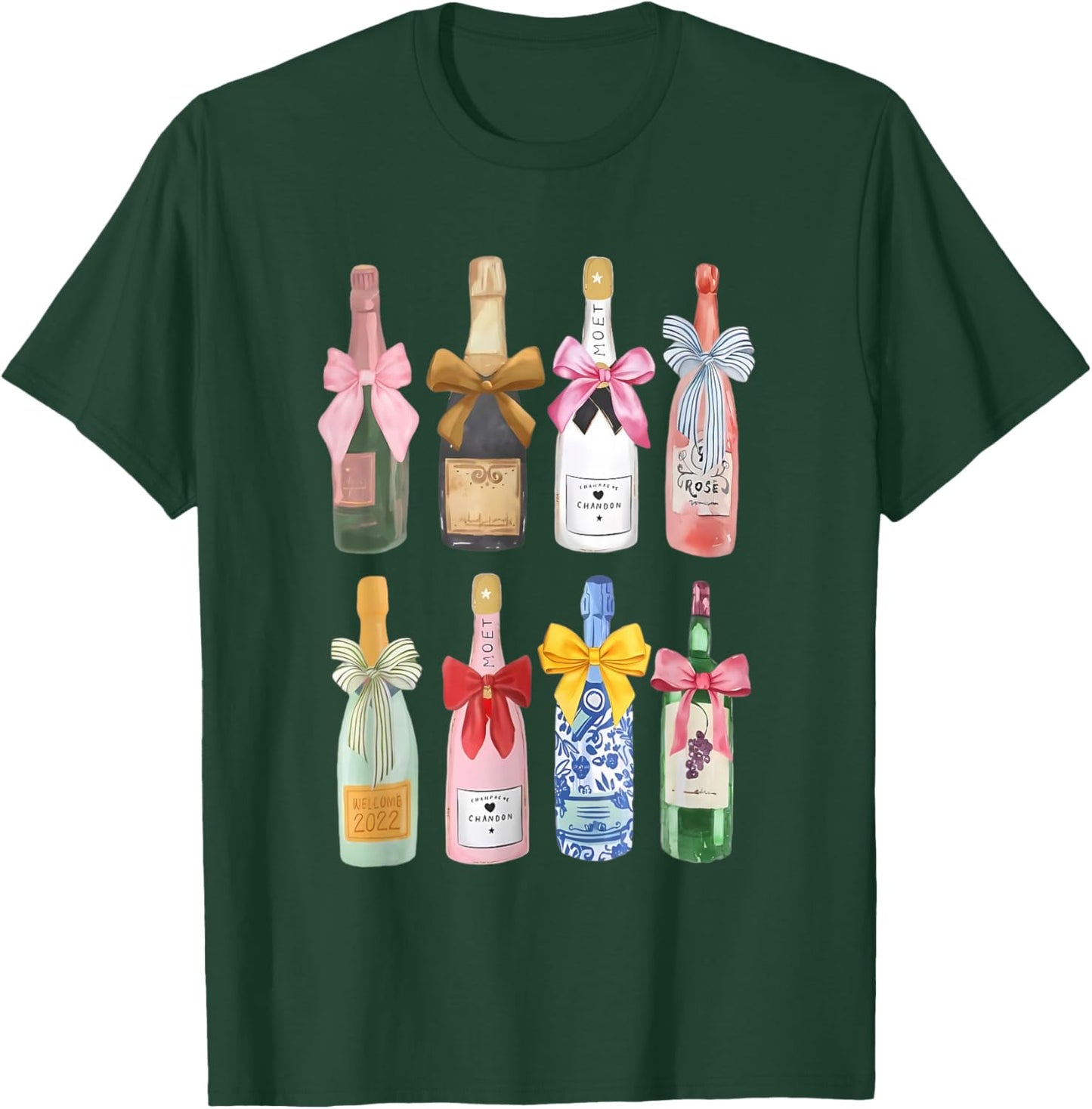 Christmas Champagne Cool Glass Coquette Bottle T-Shirt - T-Shirt | Forest