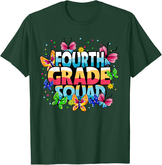 Fourth Grade Squad Butterflies Kids Girls Back To School T-Shirt - T-Shirt | Forest