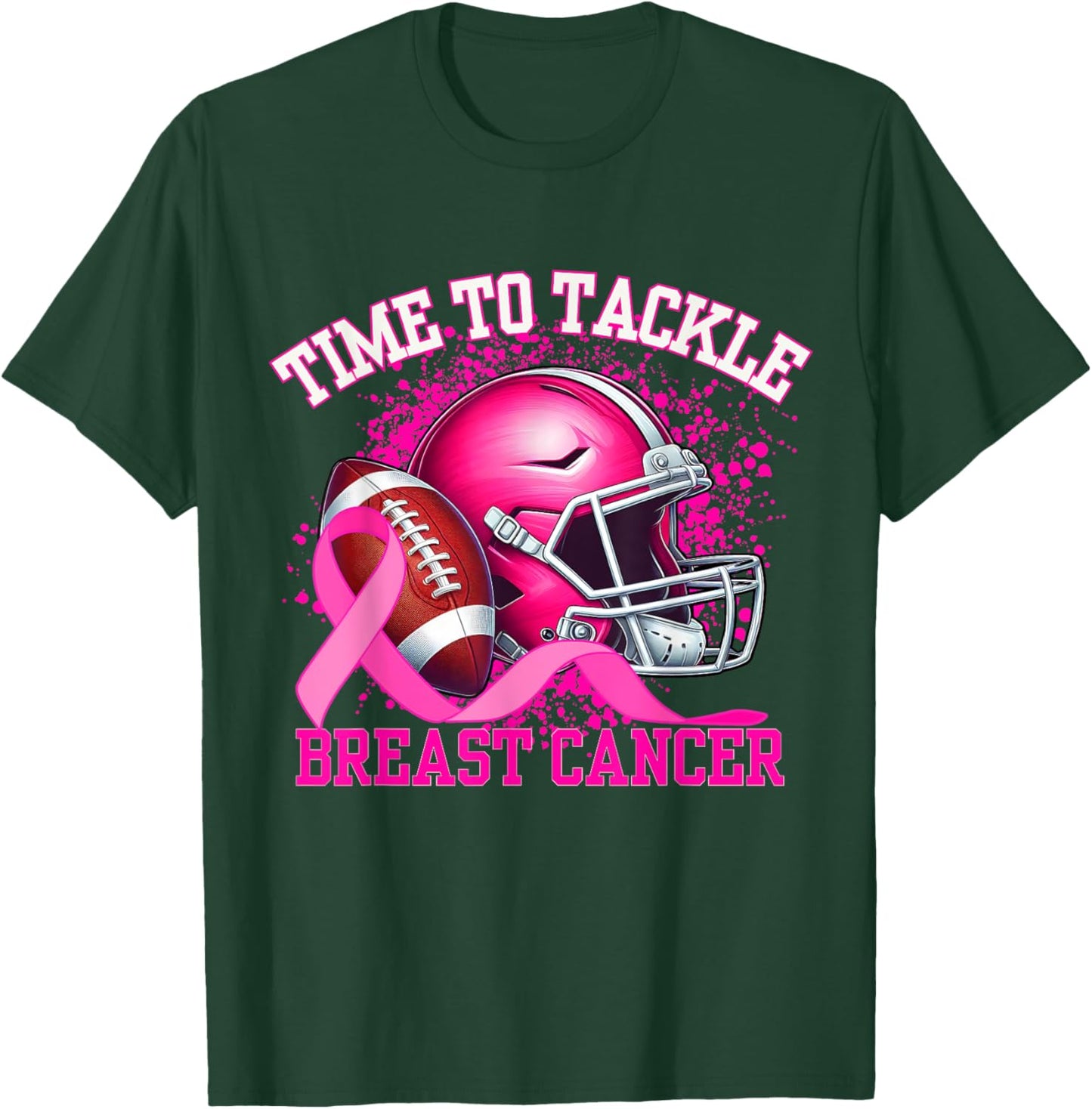 Time To Tackle Breast Cancer Pink Ribbon Football Women Girl T-Shirt - T-Shirt | Forest