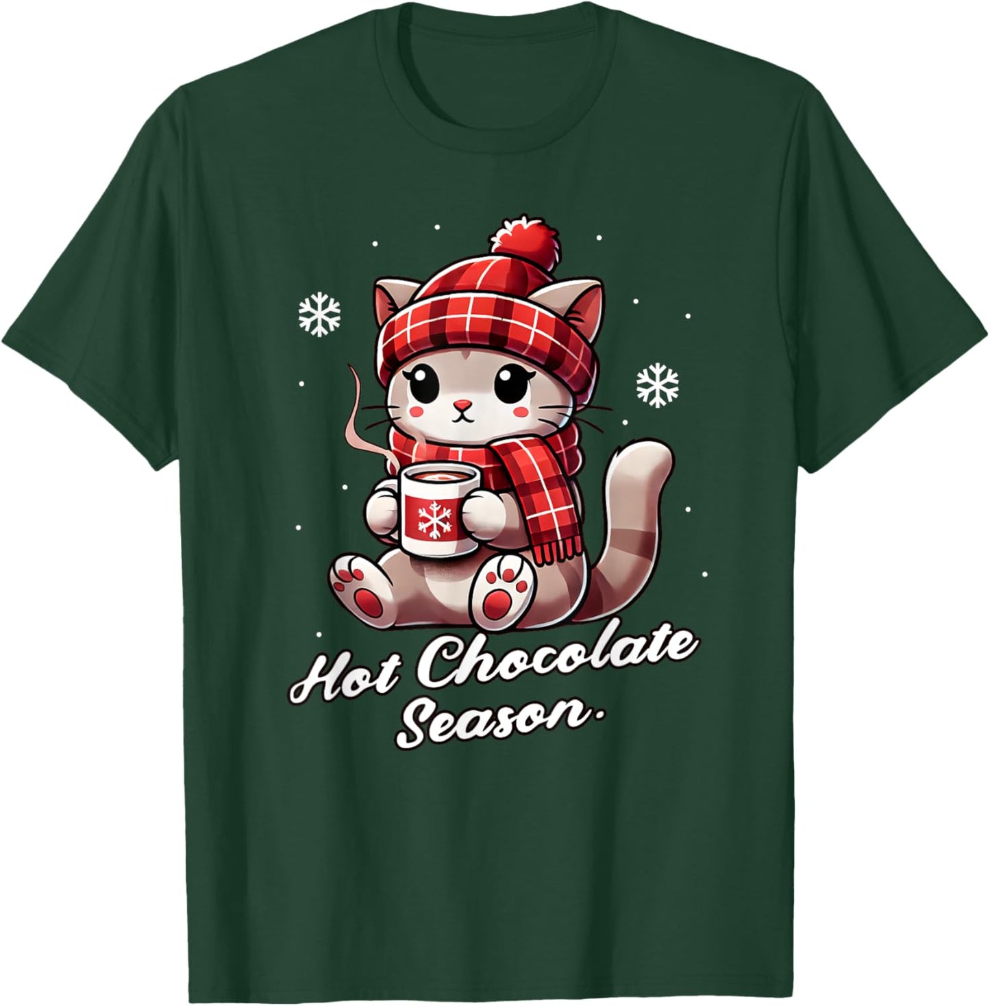 Funny Cat Hot Choco Season Merry Christmas Mom Dad Kids T-Shirt - T-Shirt | Forest