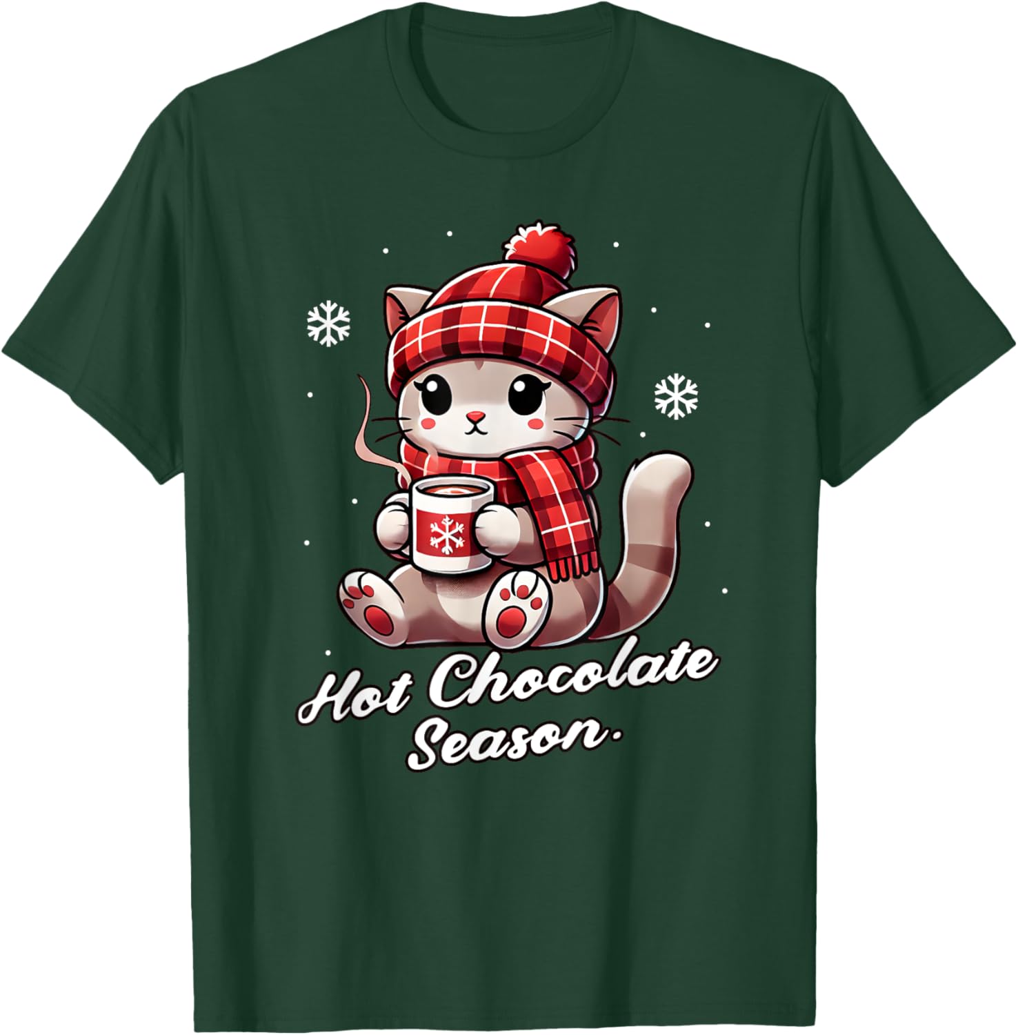 Funny Cat Hot Choco Season Merry Christmas Mom Dad Kids T-Shirt - T-Shirt | Forest