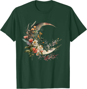 Floral Flower Crescent Moon T-Shirt - T-Shirt | Forest