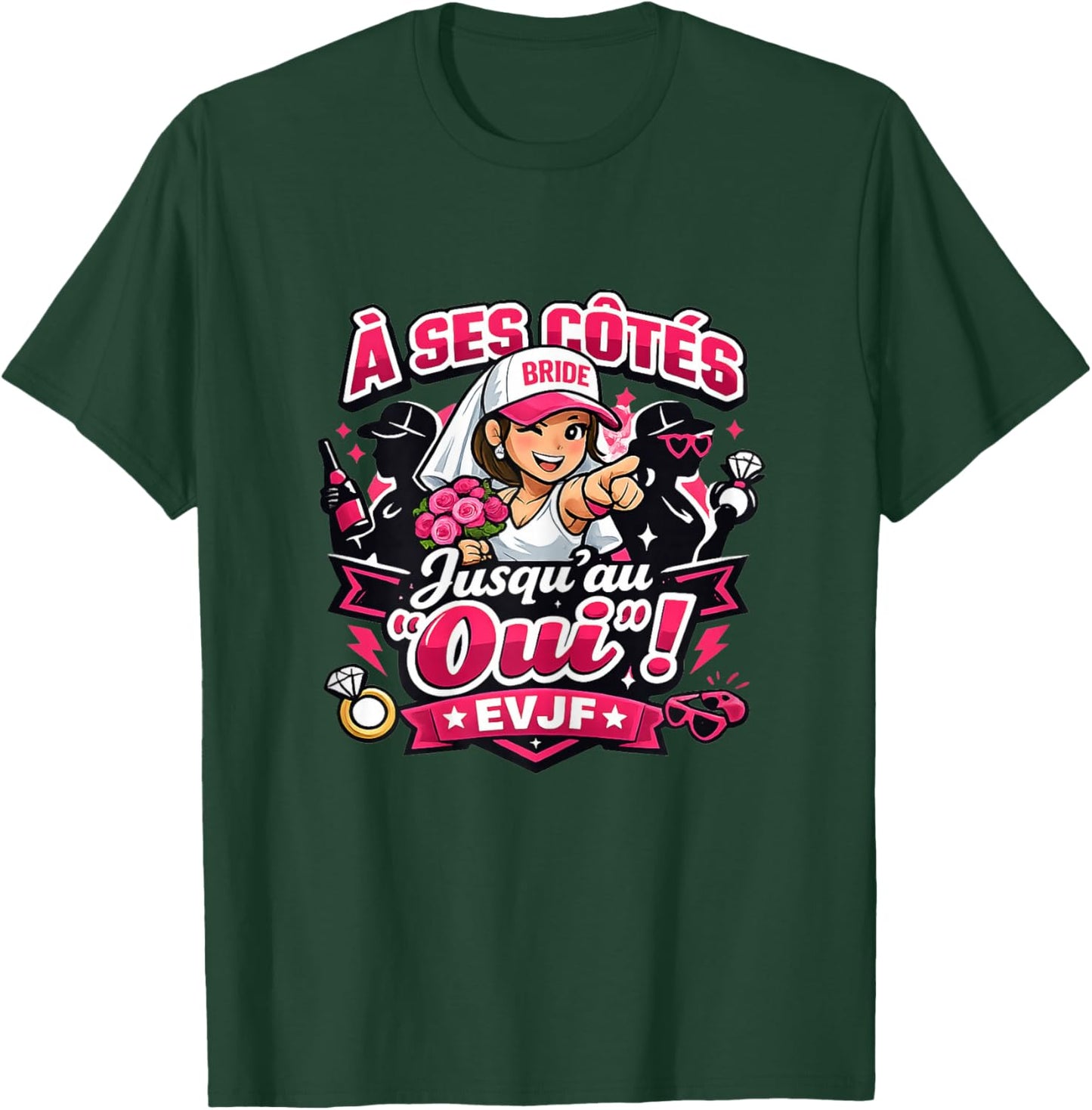 EVJF Women's Bride to Be Wedding Funny Humor By Her Side T-Shirt - T-Shirt | Forest