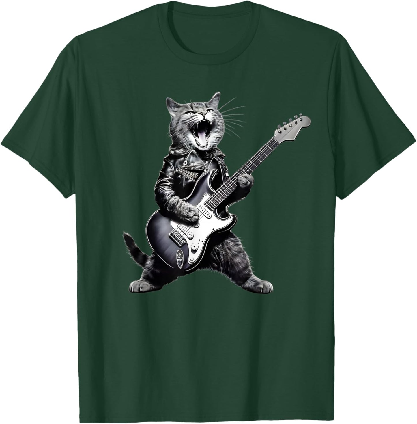 Rock Cat Playing Guitar - Funny Guitar Cat Men Women Girls Kids T-Shirt - T-Shirt | Forest