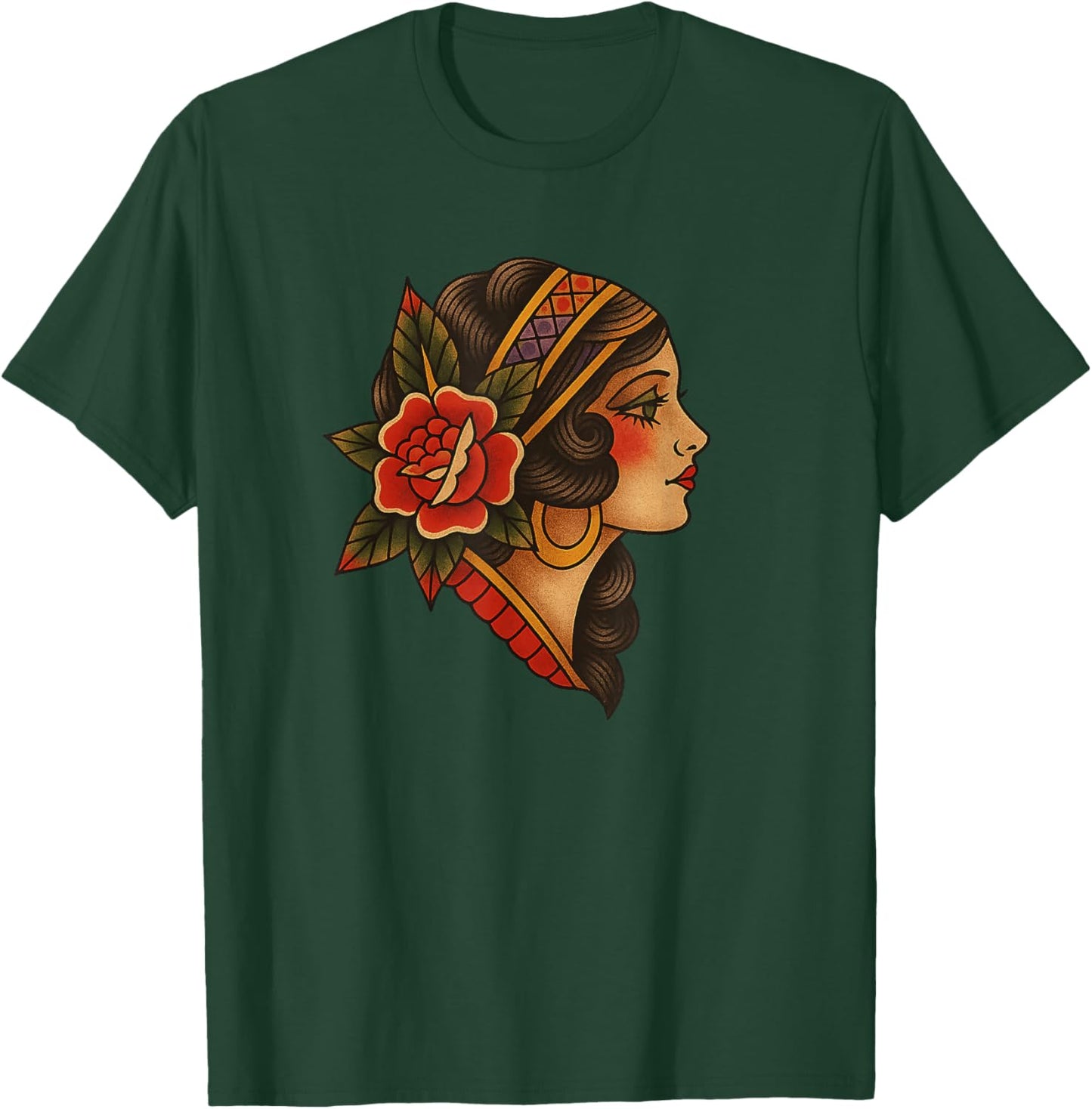 Vintage Traditional Tattoo Woman T-Shirt - T-Shirt | Forest