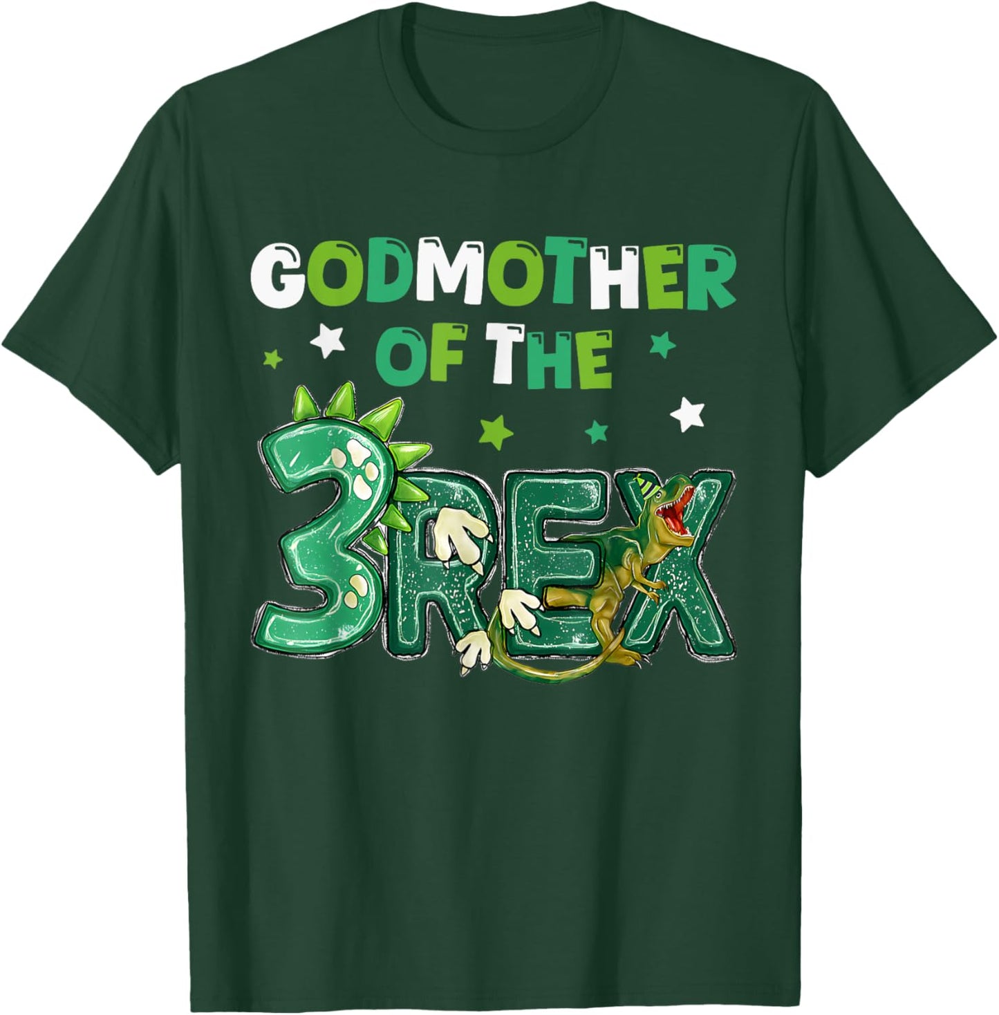 Godmother of the Three Rex Birthday Dinosaur Family Matching T-Shirt - T-Shirt | Forest