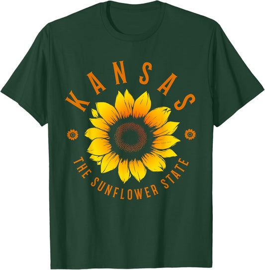 Kansas Sunflower State Vintage Pride Floral T-Shirt - T-Shirt | Forest