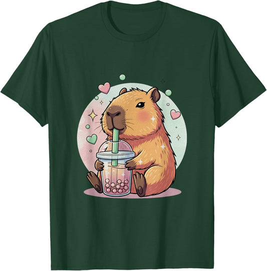Kawaii Capybara Girls Boba Tea Anime Capibara Lover Cute T-Shirt - T-Shirt | Forest