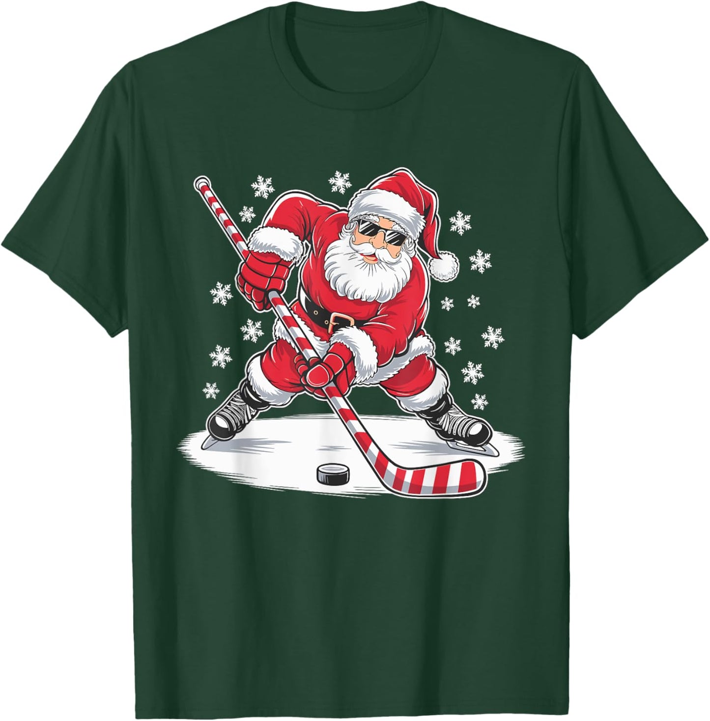 Funny Christmas Santa Playing Ice Hockey Xmas Sport T-Shirt - T-Shirt | Forest