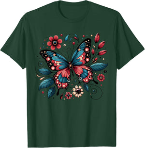 Butterfly With Flowers I Aesthetic Butterfly T-Shirt - T-Shirt | Forest