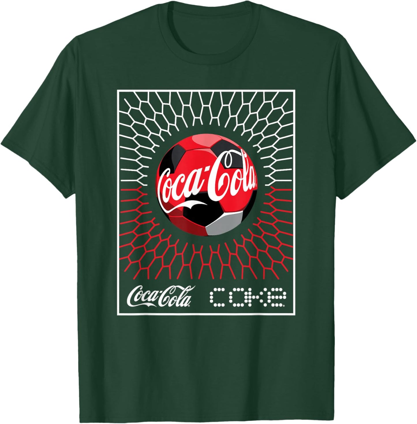 Coca-Cola Football Soccer Goal In Net Geometric Pattern T-Shirt - T-Shirt | Forest