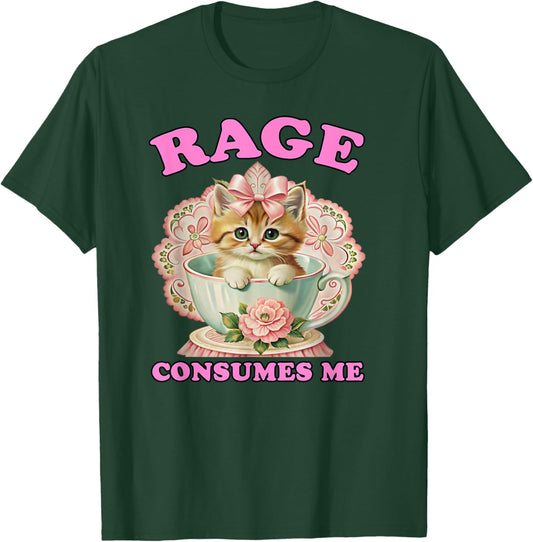 Rage Consumes Me, Funny Kitten Cat Mental Health Meme Retro T-Shirt - T-Shirt | Forest