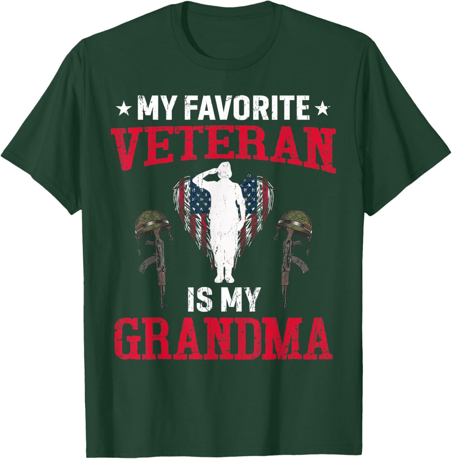 My Favorite Veteran Is My Grandma Usa Flag Vintage Men Women T-Shirt - T-Shirt | Forest