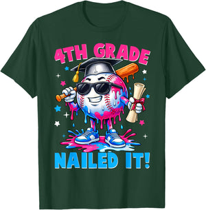 4th Grade Nailed It 2026 Baseball Drip Graduation Kids Boys T-Shirt - T-Shirt | Forest