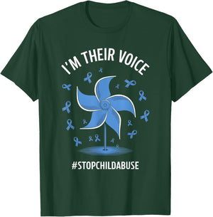 I'm Their Voice Pinwheel Child Abuse Prevention Awareness T-Shirt - T-Shirt | Forest