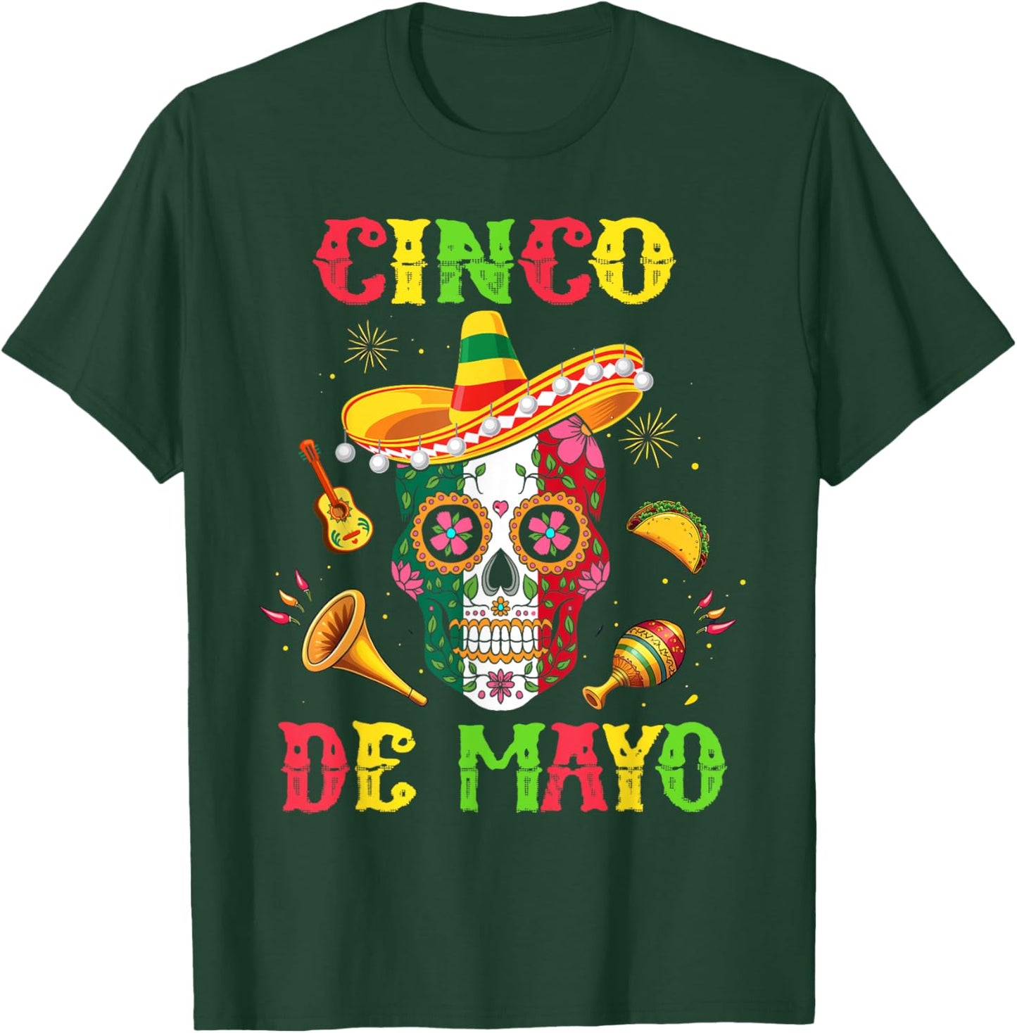 Cinco De Mayo Mexican Sugar Skull Fiesta Squad 5 De Mayo T-Shirt - T-Shirt | Forest