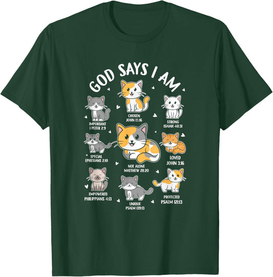 God Says I Am Kitten Cat Funny Cats Bible Verse Christian T-Shirt - T-Shirt | Forest